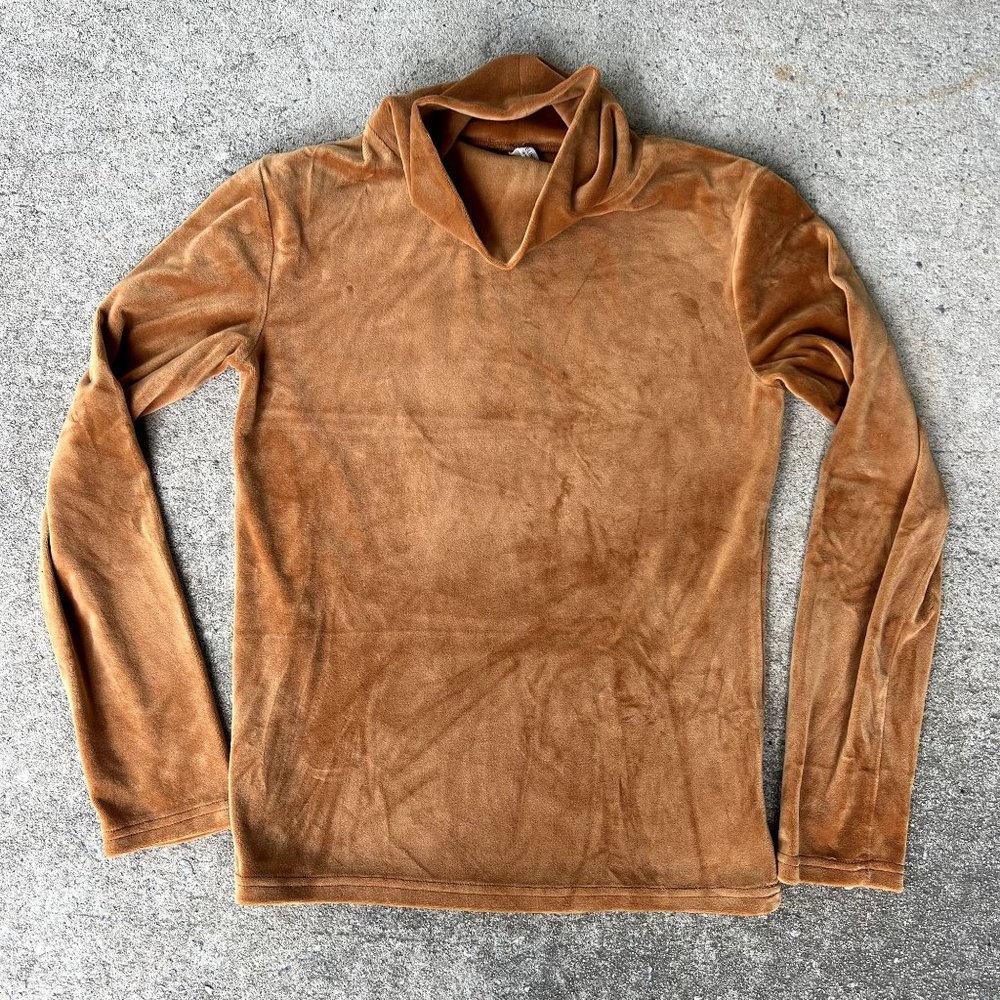 Topfeeling Ladies Velvet Orange Brown Turtleneck Long Sleeve Top Women's Medium